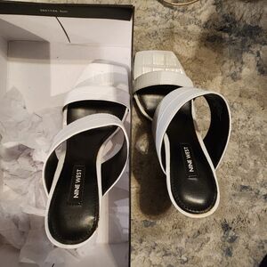 Nine West White Croc-Embossed Slide Mules